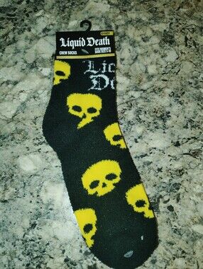 Liquid Death Women’s Black & Yellow Skull Crew Socks New